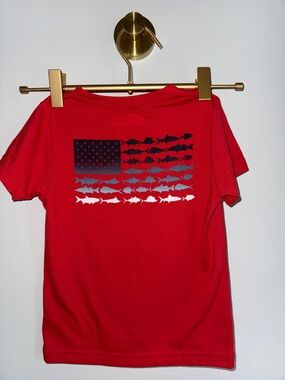 Columbia PFG Red Kids Tee with Fish Flag Graphic 4T Boys